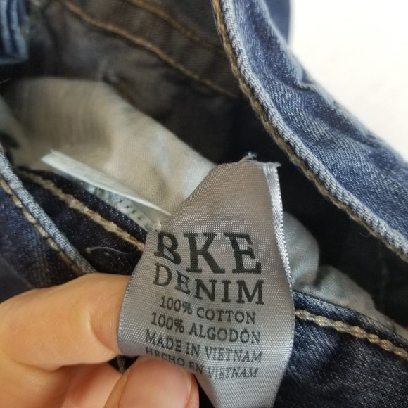 BKE Denim Mens 32R Blue Dark Wash Carter Straight Jeans Distressed Casual Pants - Picture 4 of 7